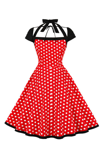 Vermelho Pontos de Polka Halter 1950s Vestido